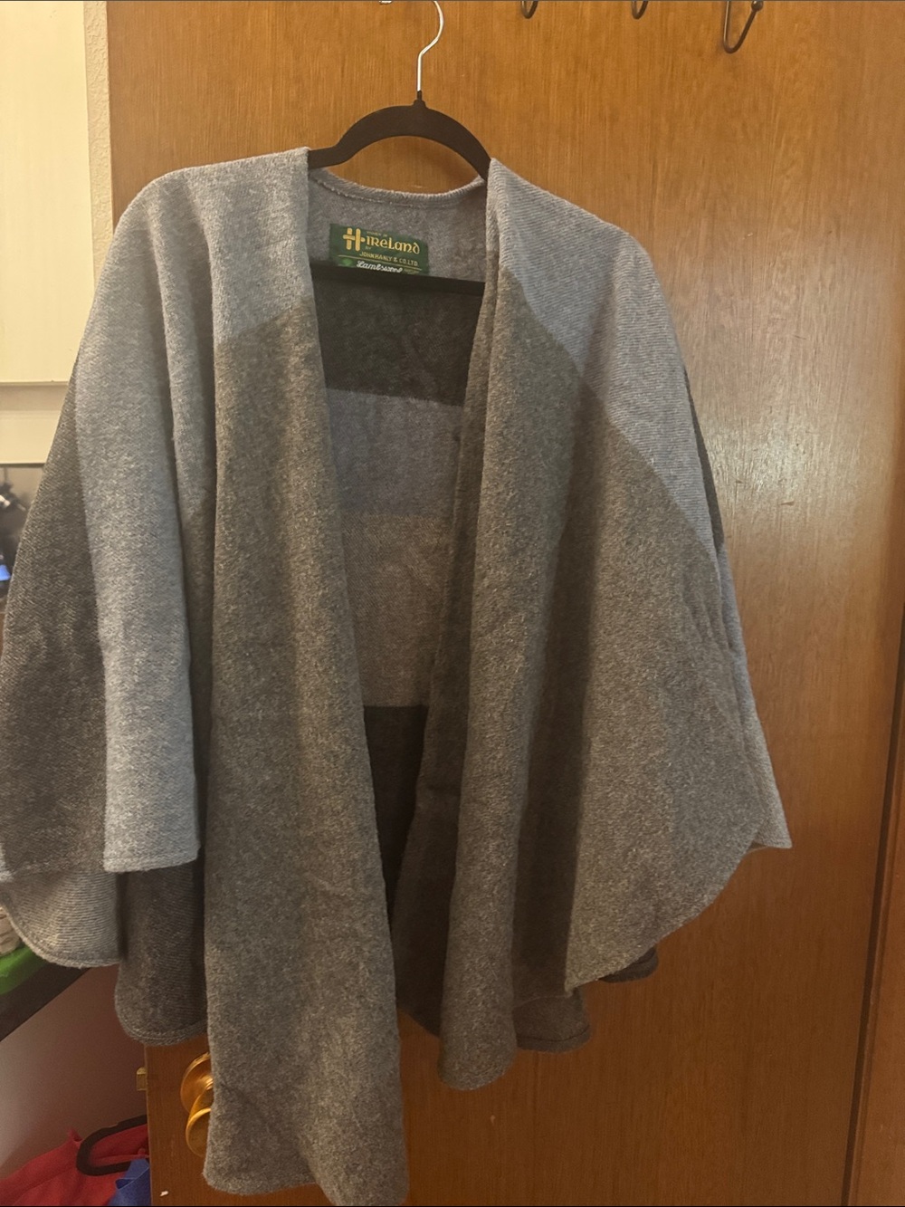 Wool-Blend Gray Reversible Cape